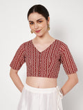 Cotton Printed V-neck Readymade Blouse