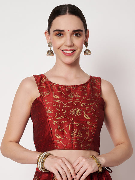 Dupion Block Printed Panelled Readymade Blouse