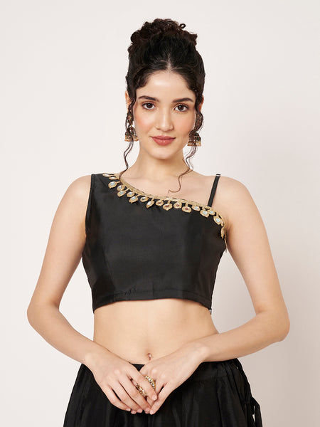 Silk Blend One Shoulder Embellished Readymade Blouse