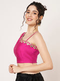 Silk Blend One Shoulder Embellished Readymade Blouse