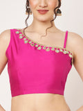 Silk Blend One Shoulder Embellished Readymade Blouse