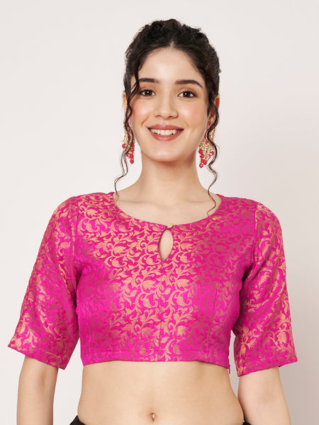 Brocade Short Sleeves Readymade Blouse