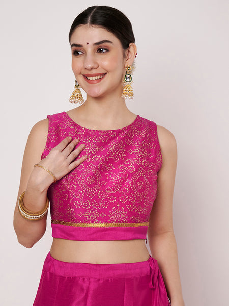 Dupion Block Printed Back-tie Readymade Blouse