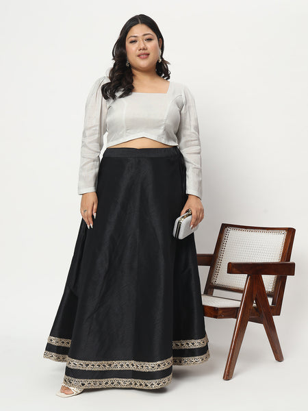 Plus Size Cotton Tissue Sheer Sleeves Crop Top