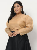 Plus Size Cotton Tissue Sheer Sleeves Crop Top