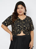 Plus Size Viscose Block Printed Button Down Blouse