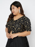 Plus Size Viscose Block Printed Button Down Blouse