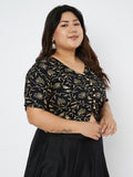 Plus Size Viscose Block Printed Button Down Blouse