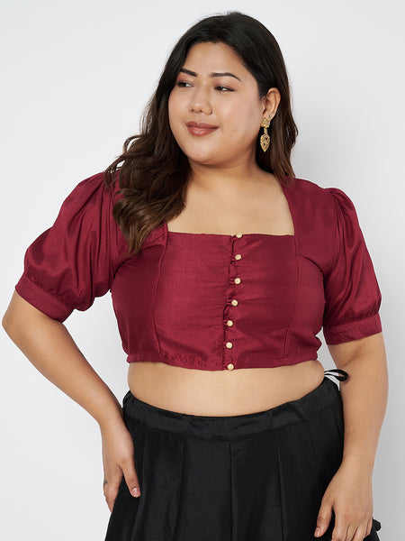 Plus Size Silk Blend Button Down Blouse