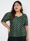 Plus Size Silk Blend Hand Block Printed Blouse
