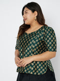 Plus Size Silk Blend Hand Block Printed Blouse