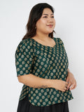 Plus Size Silk Blend Hand Block Printed Blouse