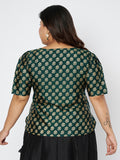 Plus Size Silk Blend Hand Block Printed Blouse