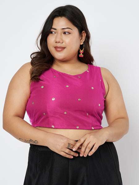 Plus Size Net Sequins Embroidered Blouse