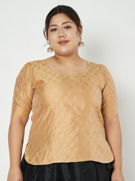 Plus Size Silk Blend Hand Block Printed Blouse