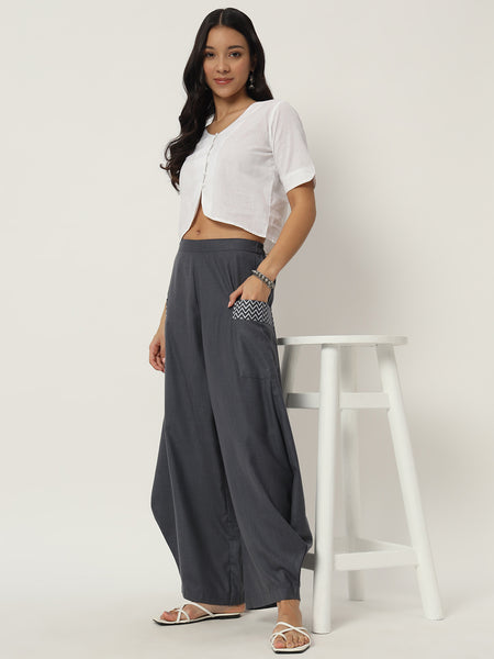 Cotton Printed Side Cowl Trouser