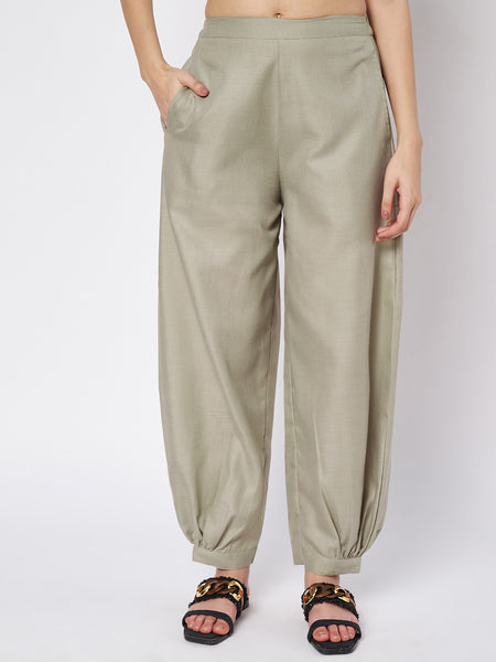 Cotton Solid Side Gathered Trouser