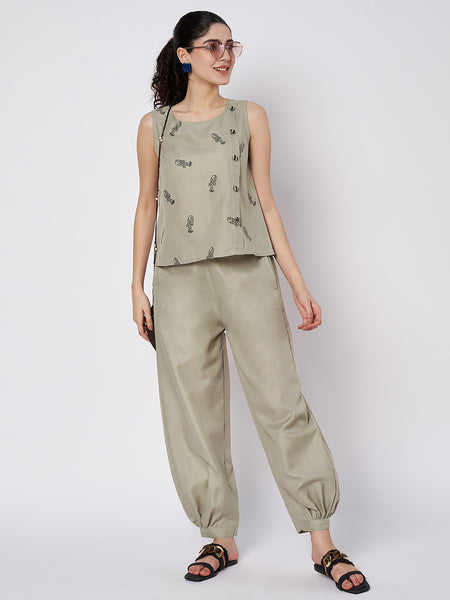 Cotton Solid Side Gathered Trouser