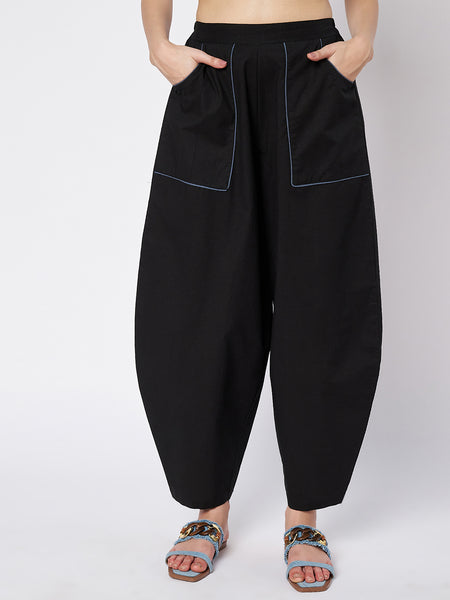 Cotton Solid Pocket Loose Fit Trousers