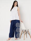 Cotton Front Pleat Side Print Trouser