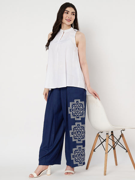 Cotton Front Pleat Side Print Trouser