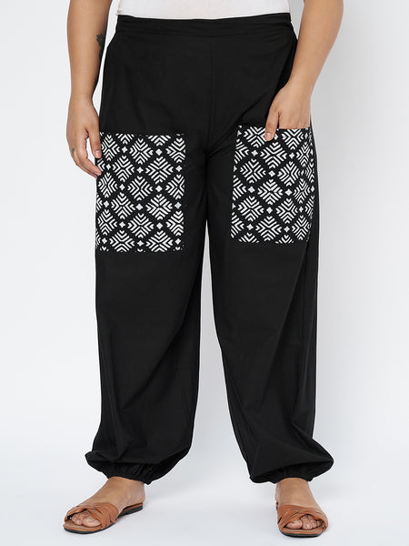 Plus Size Cotton Block Printed Pocket Trouser