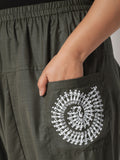 Plus Size Cotton Printed Pockets Drop-crotch Pants