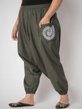 Plus Size Cotton Printed Pockets Drop-crotch Pants