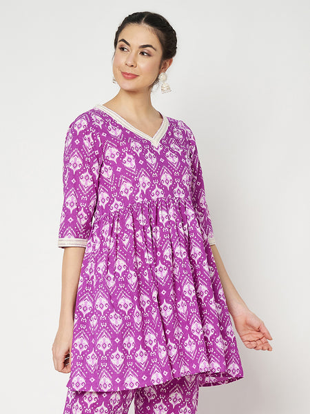 Cotton Printed Embellished Peplum Kurti