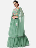 Georgette Embroidered Tiered Lehenga Set with Can-Can