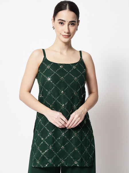 Georgette Sequin Embroidered Spaghetti Kurti