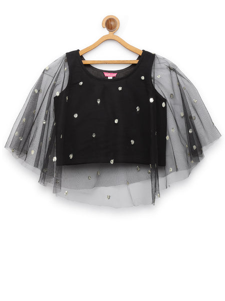 Net Sequins Embroidered Cape Top