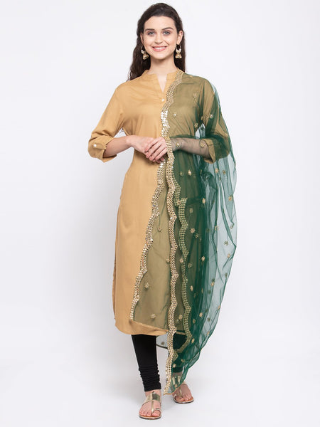 Net Foil Embroidered Scallop Dupatta