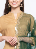 Net Foil Embroidered Scallop Dupatta