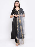 Net Foil Embroidered Scallop Dupatta