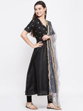 Net Foil Embroidered Scallop Dupatta