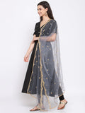 Net Foil Embroidered Scallop Dupatta