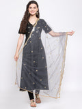 Net Foil Embroidered Scallop Dupatta