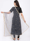 Net Foil Embroidered Scallop Dupatta