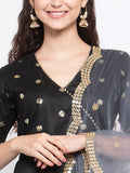 Net Foil Embroidered Scallop Dupatta