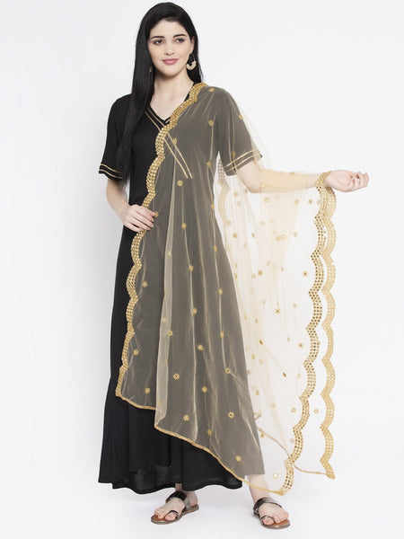 Net Foil Embroidered Scallop Dupatta