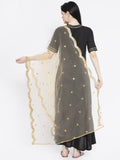 Net Foil Embroidered Scallop Dupatta