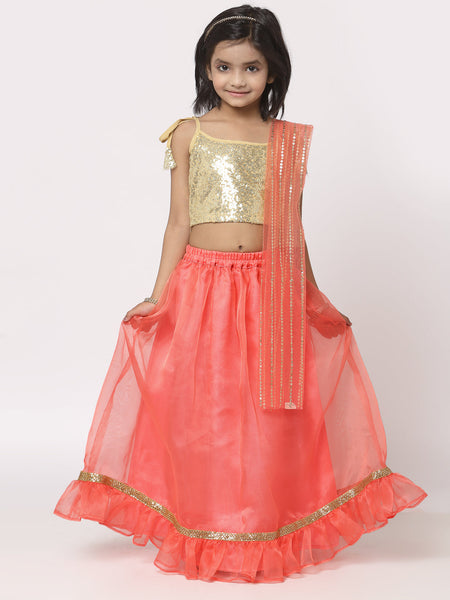 Organza Sequins Embellished Lehenga Set with Dupatta