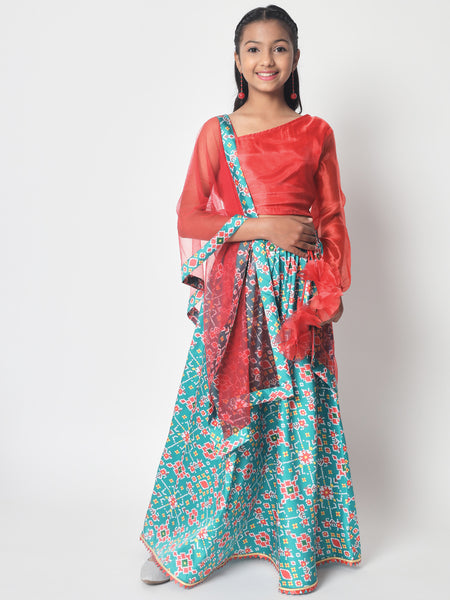Poly Silk Printed Bias Lehenga Set