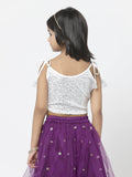 Net Sequins Embroidered Tie-up Top
