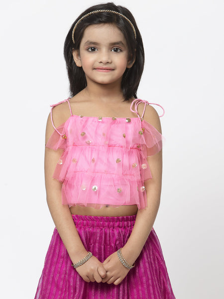 Net Sequins Embroidered Ruffle Top