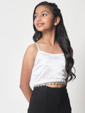 Satin Solid Embellished Spaghetti Top