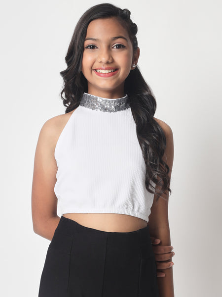Knitted Halter Embellished Top