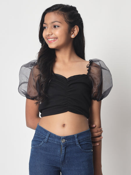 Knitted Organza Sleeves Top