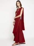 Crepe Hand Block Printed Draped Dupatta Maxi Kurta